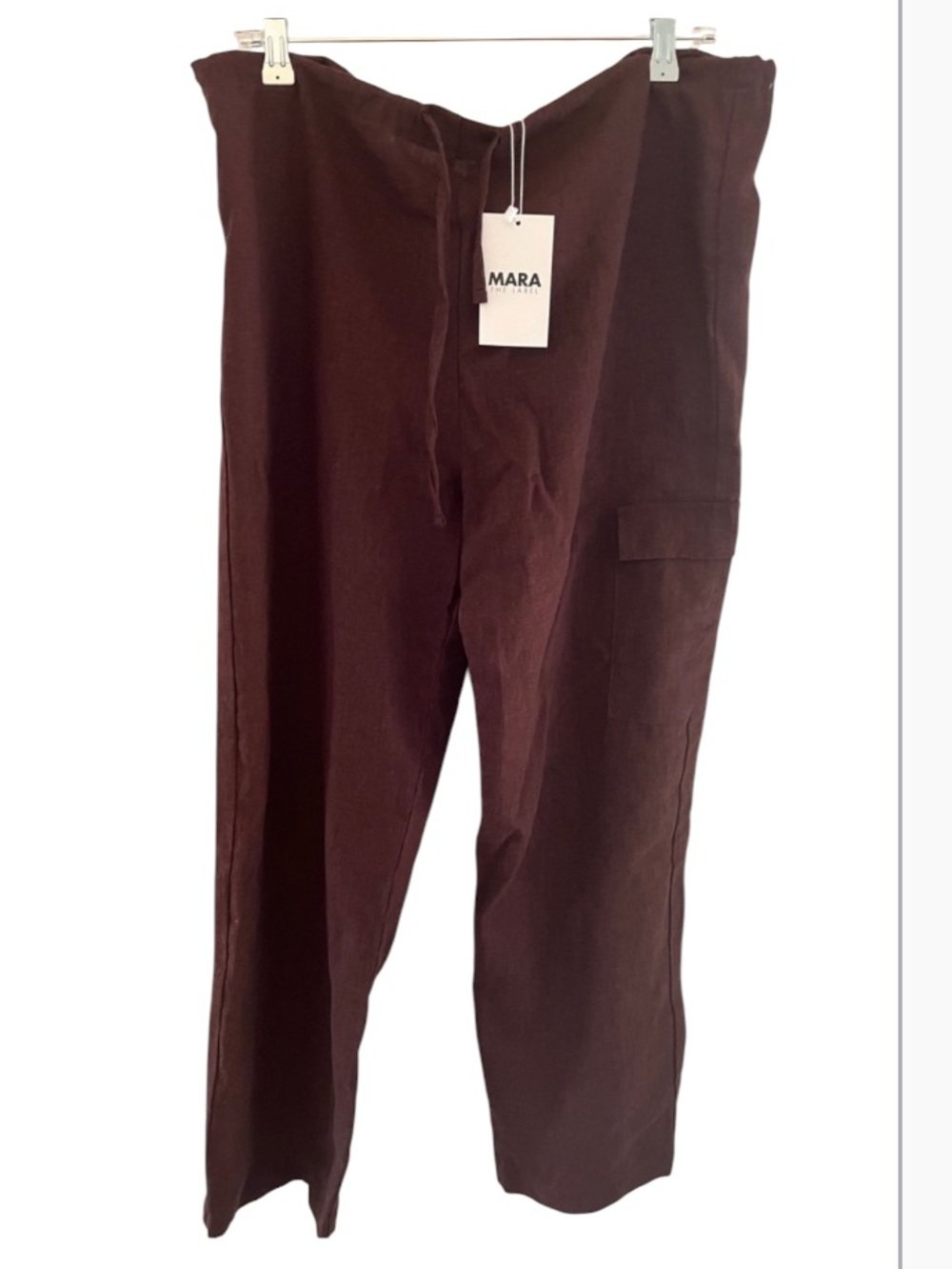 Mara the Label Drawstring Linen Pants Brown NWT